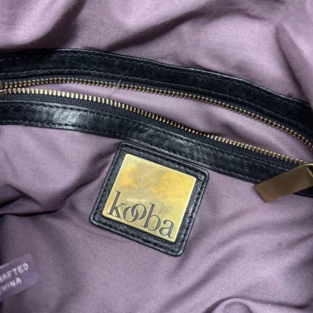 Kooba Hobo Shoulder Bag Slouchy Black Leather Triple Brass Ring Boho Indie Y2K